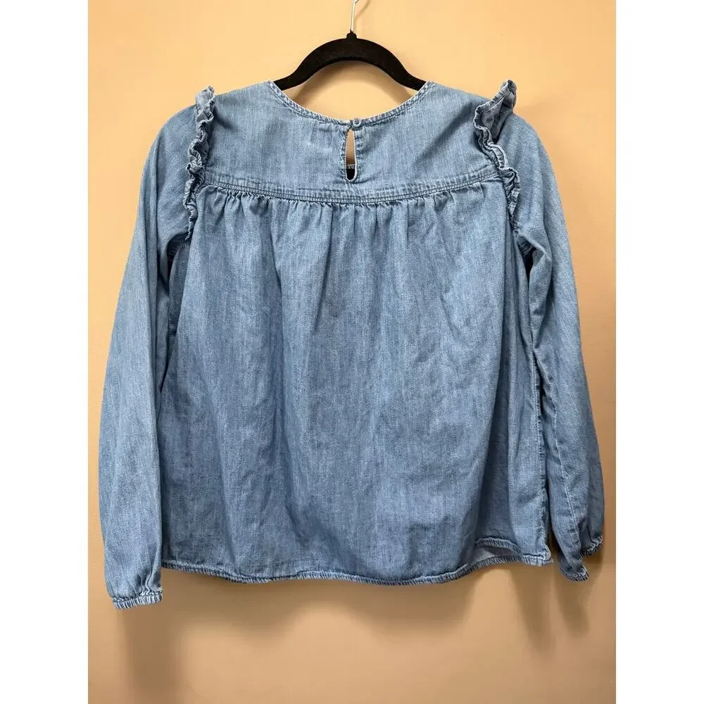 GAP Girls Denim Top Long Sleeve Ruffle Peplum Style Light Wash Size XXL=16/18